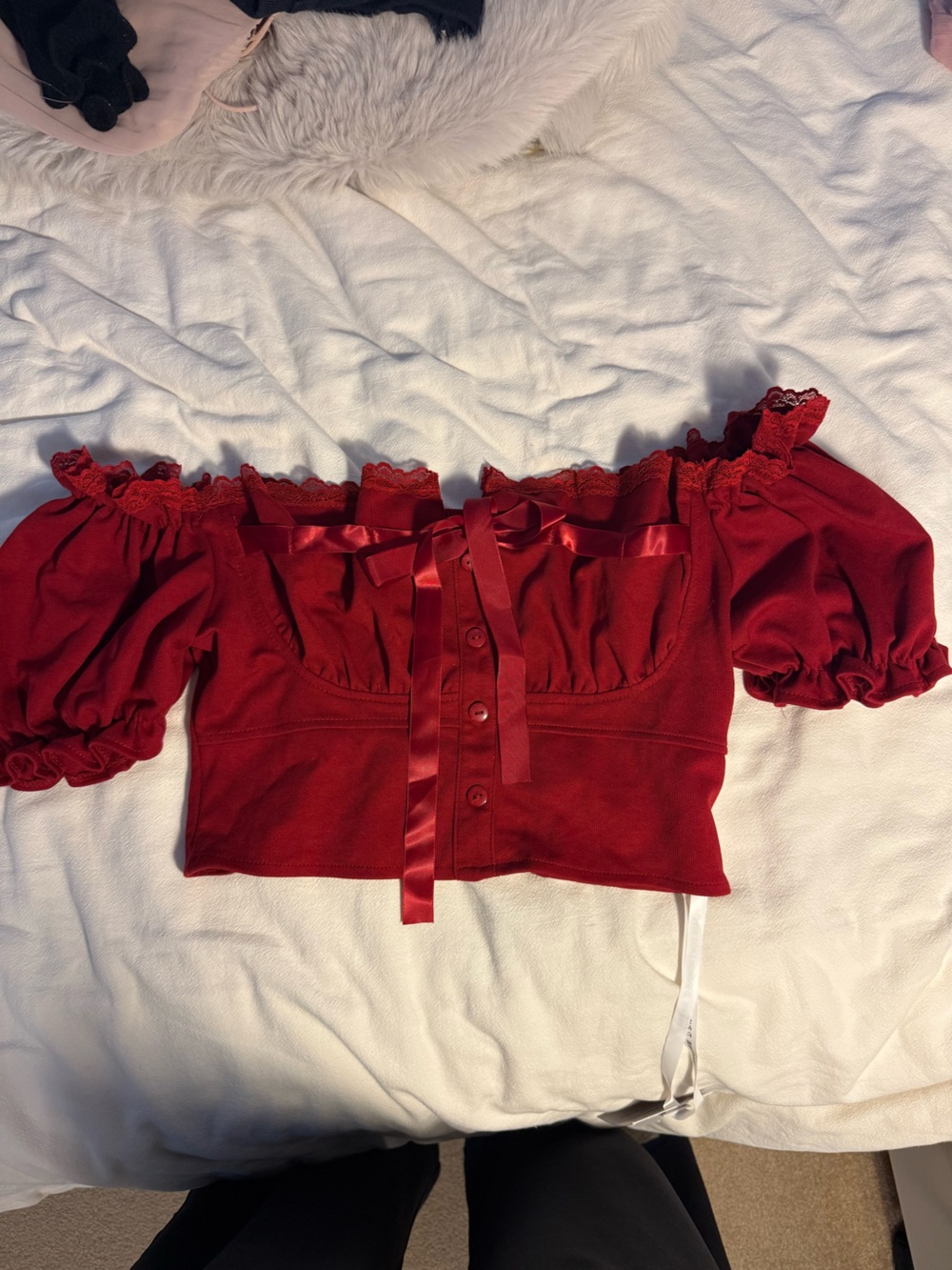 Red Off-Shoulder Ruffle Crop Top
